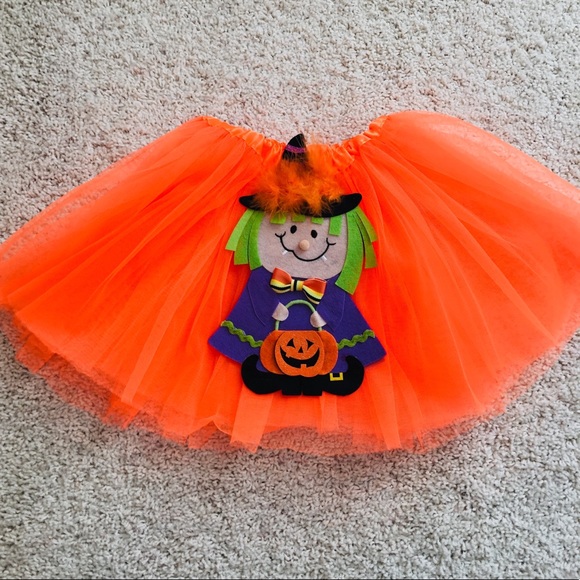 Brand New Custom Neon Orange Halloween Witch Tutu with Headband Hat - Picture 6 of 8